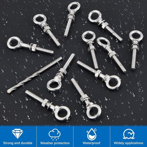 Blulu 20 Pieces 1/4"-20 Eye Bolt 316 Stainless Steel Eye Bolt, Heavy Duty Shoulder Eyebolts Screws with Washer and Nuts in Saudi Arabia
