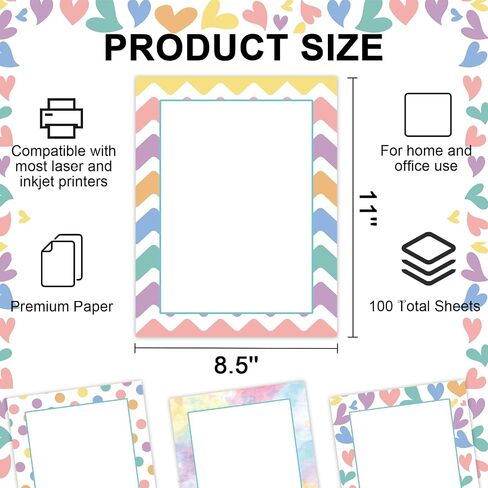 100 Sheets Stationery Computer Paper, 8.5 x 11 Printing/Writing Papers for Bulletin Border, Boho Holiday Stationery Letterhead for Decorative, Printer Friendly for Invitations in Saudi Arabia