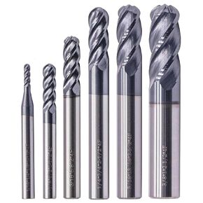 BestParts مجموعة مطاحن طرفية كروية من الكربيد الصلبة 6 قطع عالية الأداء 1/16 بوصة، 1/8 بوصة، 3/16 بوصة، 1/4 بوصة، 5/16 بوصة، 3/8 بوصة - مطلية بـ AlTiN، 4 فلوت، حلزون 30 درجة، مجموعة لقم مطحنة نهائية، لقمة توجيه CNC in Kuwait