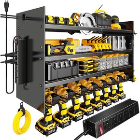 Hipidian Adjustable Power Tool Organizer Wall Mount with Charging Station - 650lb Capacity 4 Layer Heavy Duty Storage Rack with 8 Drill Holders for Garage Workshop Tools, Gifts for Men in Saudi Arabia