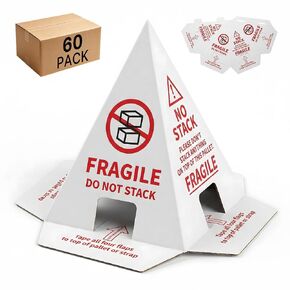 60-Pack Do Not Stack Pallet Cones, Cardboard Shipping Alert Signs | Water-resistant corrugated no stack cones for warehouse, freight, pallet, box and carton protection, 7.1 x 7.1 x 8.6 in in Saudi Arabia