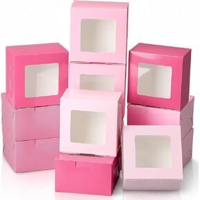 Crtiin 48 Pack Pink Cookie Boxes with Window Small Bakery Treat Boxes for Pastry Donuts Macaroon Cupcakes Aromatherapy Perfume Wedding Bridal Shower Birthday Tea Party Baby Shower Favors in Kuwait