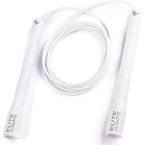 Elite Jumps Fit Plus Pro Freestyle PVC، حبل تخطي سلك 4 مم، القلب، طول قابل للتعديل 10 أقدام مع مقابض معززة 8 بوصات، قبضة غير قابلة للانزلاق للتمرين في صالة الألعاب الرياضية، والرياضة المدرسية، واستخدام المبتدئين - أبيض in Kuwait