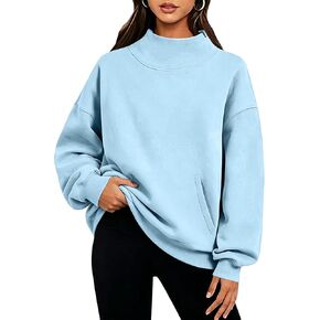 Mock Neck Sweatshirt Women 2026 Oversized Turtleneck Fleece Pullover Top with Pockets Long Sleeve Casual Fall Sweater in Kuwait