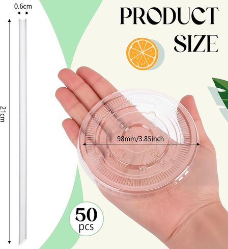 50 Sets Clear Plastic Flat Lids with Straws, Disposable Cup Lids with Drinking Straws Set Fits 12, 16, 18, 20, 24 oz Cups for Iced Coffees, Cocktails, Beverages and Parties in Kuwait