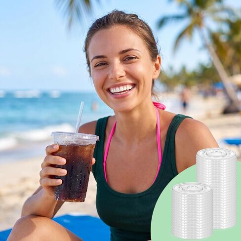 50 Sets Clear Plastic Flat Lids with Straws, Disposable Cup Lids with Drinking Straws Set Fits 12, 16, 18, 20, 24 oz Cups for Iced Coffees, Cocktails, Beverages and Parties in Kuwait