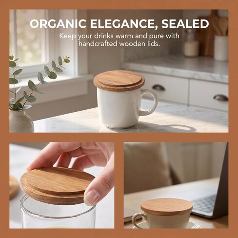 CALLARON 4pcs Wooden Cup Lids, 3. 5inch Reusable Coffee Mug Lids, Heat Retention, Dust Protection, Universal Cup Covers for Drinking, Tea & Drink Glasses, Home, Office, Cafe Use(inner Diameter 3") in Kuwait
