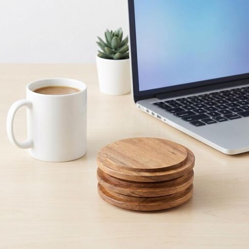 CALLARON 4pcs Wooden Cup Lids, 3. 5inch Reusable Coffee Mug Lids, Heat Retention, Dust Protection, Universal Cup Covers for Drinking, Tea & Drink Glasses, Home, Office, Cafe Use(inner Diameter 3") in Kuwait
