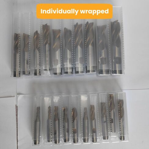 20 Pcs TiN Coated HSS End Mill Set, 3/16" to 3/4",2 & 4 Flute Straight Shank Milling Bits for Wood Case, Center Cutting Machine Accessories in Kuwait