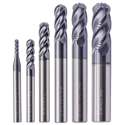 BestParts High Performance 6Pcs Solid Carbide Ball Nose End Mills Set 1/16", 1/8", 3/16", 1/4", 5/16", 3/8" - AlTiN Coated, 4 Flute, 30 Degree Helix, End Mill Bit Set, CNC Router Bit in Kuwait