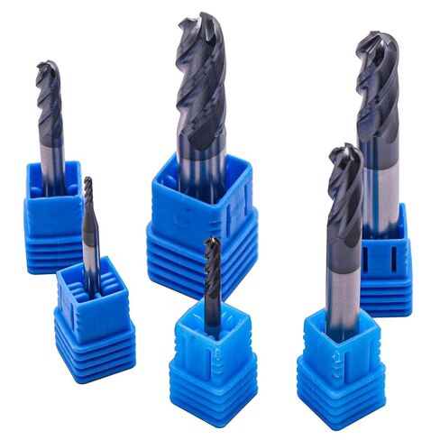 BestParts High Performance 6Pcs Solid Carbide Ball Nose End Mills Set 1/16", 1/8", 3/16", 1/4", 5/16", 3/8" - AlTiN Coated, 4 Flute, 30 Degree Helix, End Mill Bit Set, CNC Router Bit in Kuwait