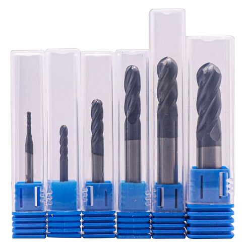 BestParts High Performance 6Pcs Solid Carbide Ball Nose End Mills Set 1/16", 1/8", 3/16", 1/4", 5/16", 3/8" - AlTiN Coated, 4 Flute, 30 Degree Helix, End Mill Bit Set, CNC Router Bit in Kuwait