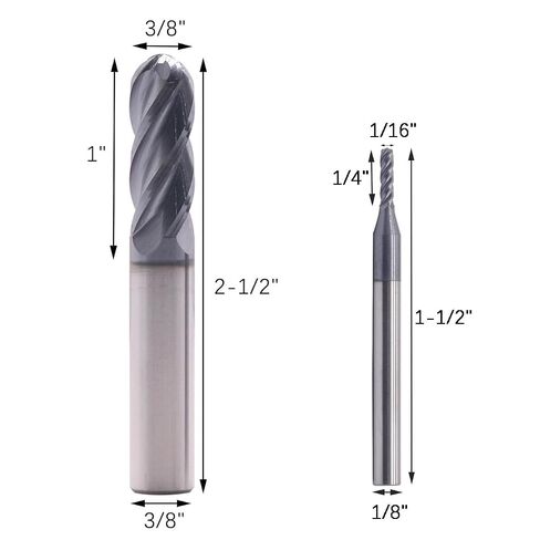 BestParts High Performance 6Pcs Solid Carbide Ball Nose End Mills Set 1/16", 1/8", 3/16", 1/4", 5/16", 3/8" - AlTiN Coated, 4 Flute, 30 Degree Helix, End Mill Bit Set, CNC Router Bit in Kuwait