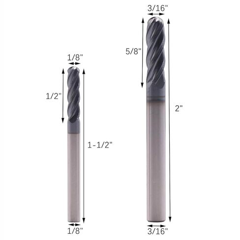 BestParts High Performance 6Pcs Solid Carbide Ball Nose End Mills Set 1/16", 1/8", 3/16", 1/4", 5/16", 3/8" - AlTiN Coated, 4 Flute, 30 Degree Helix, End Mill Bit Set, CNC Router Bit in Kuwait