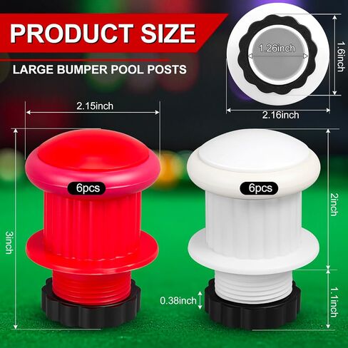 Chumia 12 Sets Jumbo Bumper Pool Posts with Rubber Rings 3" H x 2-1/8"W Replacement Parts for Bumper Pool Table, Red and White in Kuwait
