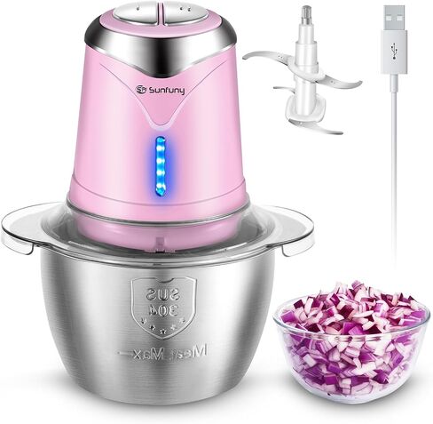 Baby Food Maker, Cordless Food Processor Puree Blender with 350ml Glass Bowl ＆ 6 Sharp Blades, Small Wireless Chopper Baby Puree Maker, Mini Rechargeable Chopper Kitchen Mixer for Fruit,Vegetable,Meat in Saudi Arabia