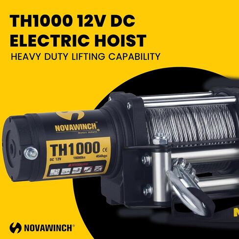 TH1000 Electric Hoist 1000 lb - 12V DC Power Hoist with Mechanical Brake - Cable Hoist with Plug in Remote Control - Vertical or Horizontal Mount Lifting System for Material Handling in Kuwait