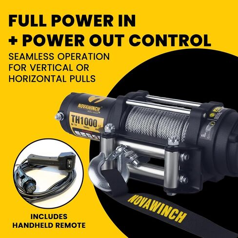 TH1000 Electric Hoist 1000 lb - 12V DC Power Hoist with Mechanical Brake - Cable Hoist with Plug in Remote Control - Vertical or Horizontal Mount Lifting System for Material Handling in Kuwait