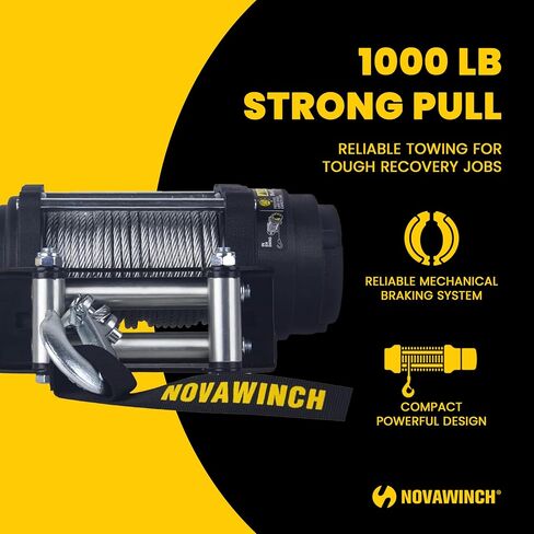 TH1000 Electric Hoist 1000 lb - 12V DC Power Hoist with Mechanical Brake - Cable Hoist with Plug in Remote Control - Vertical or Horizontal Mount Lifting System for Material Handling in Kuwait
