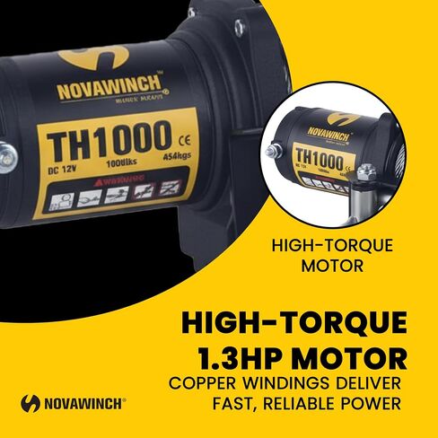 TH1000 Electric Hoist 1000 lb - 12V DC Power Hoist with Mechanical Brake - Cable Hoist with Plug in Remote Control - Vertical or Horizontal Mount Lifting System for Material Handling in Kuwait