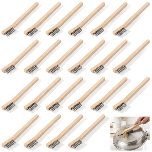 22 Pack Wood Handle Wire Scratch Brush, Small Wire Scratch Brushes with Stainless Steel Bristles and Natural Wood Handle for Rust, Paint, Slag Removal (7.8 Inch) in Kuwait