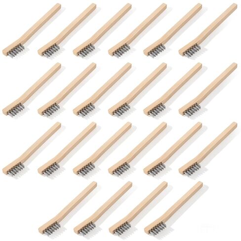 22 Pack Wood Handle Wire Scratch Brush, Small Wire Scratch Brushes with Stainless Steel Bristles and Natural Wood Handle for Rust, Paint, Slag Removal (7.8 Inch) in Kuwait