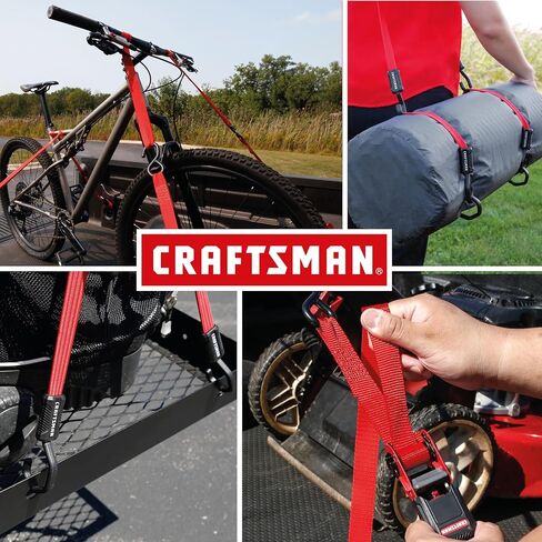 مجموعة أدوات ربط مكونة من 10 قطع باللون الأسود/الأحمر من CRAFTSMAN CMXAZBS777 مع أشرطة سقاطة وحبال مطاطية وحلقات ناعمة وحقيبة تخزين (قوة كسر تبلغ 1500 رطل) - إدارة البضائع ونقلها in Kuwait