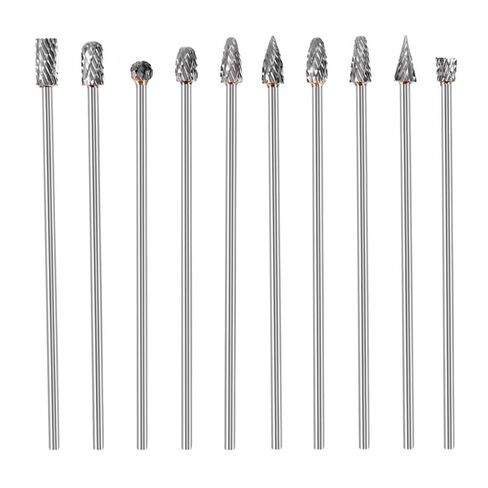 10pcs Long Carbide Burr Set 1/8" Shank 1/4" Head for Dremel Wood Carving Bits，Carbide Drill，Metal Grinding，Burr Bits，Port and Polish kit for Metal in Kuwait
