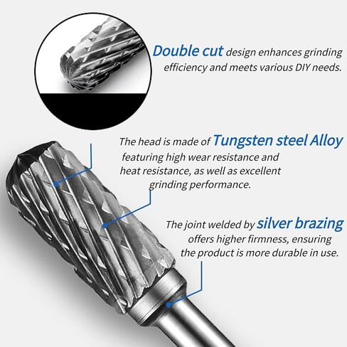 10pcs Long Carbide Burr Set 1/8" Shank 1/4" Head for Dremel Wood Carving Bits，Carbide Drill，Metal Grinding，Burr Bits，Port and Polish kit for Metal in Kuwait