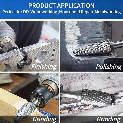 10pcs Long Carbide Burr Set 1/8" Shank 1/4" Head for Dremel Wood Carving Bits，Carbide Drill，Metal Grinding，Burr Bits，Port and Polish kit for Metal in Kuwait
