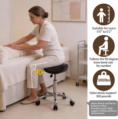 FIRAVOE Saddle Stool, Swivel Saddle Stools with Wheels, Adjustable Rolling Stool 18"-26", Faux Leather Rolling Saddle Stool for Salon, Massage, Clinic, Lab, Office (Black, 1PCS (18"-26")) in Saudi Arabia