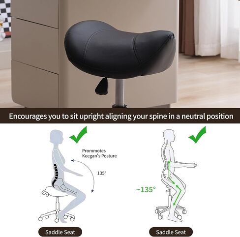 FIRAVOE Saddle Stool, Swivel Saddle Stools with Wheels, Adjustable Rolling Stool 18"-26", Faux Leather Rolling Saddle Stool for Salon, Massage, Clinic, Lab, Office (Black, 1PCS (18"-26")) in Saudi Arabia