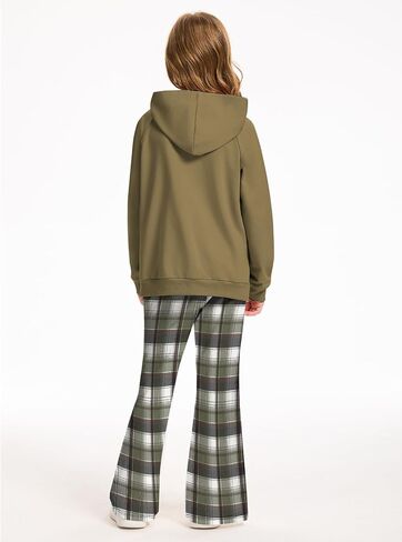 AMAWMW Girls Clothes Fashion Outfits 2 Piece Long Sleeve Hoodie Sweatshirt and Plaid Flare Pants Girls' Clothing Sets in Saudi Arabia