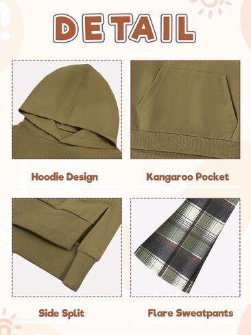 AMAWMW Girls Clothes Fashion Outfits 2 Piece Long Sleeve Hoodie Sweatshirt and Plaid Flare Pants Girls' Clothing Sets in Saudi Arabia