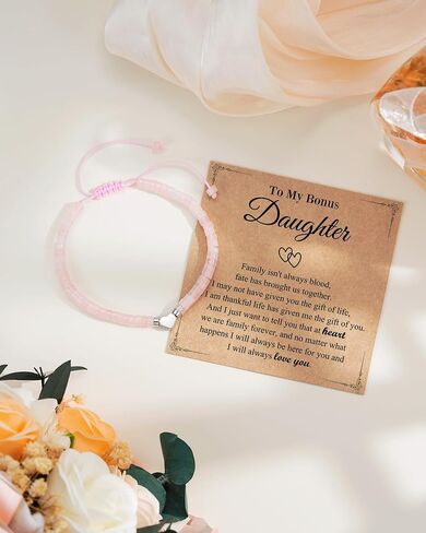 Stocking Stuffers for Women Teen Girls,Rose Quartz Beaded Bracelets for Women Teenage Teen Girl Gift Trendy Stuff with Inspirational Card in Saudi Arabia