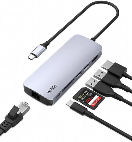 Belkin USB-C Hub - 6-in-1 Multi-Port Adapter Dock with 4K HDMI, USB-C 100W PD Pass-Through Charging, 2X USB-A Ports, Gigabit Ethernet Ports, and SD Slot for MacBook Pro, Air, iPad, Pro, XPS and More in Saudi Arabia