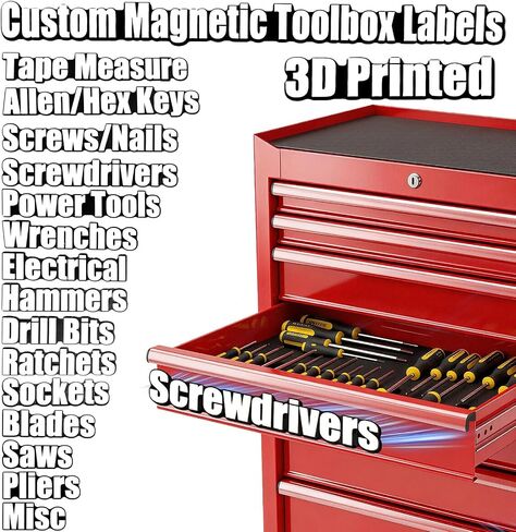 Magnetic Tool Box Labels, 15 Pcs 3D-Printed Magnetic Toolbox Labels Waterproof Tool Box Magnets, Strong Magnet, Letters Raised, Reusable Tags for Steel Toolbox Drawer Chest or Non-Metal Surfaces(A) in Kuwait