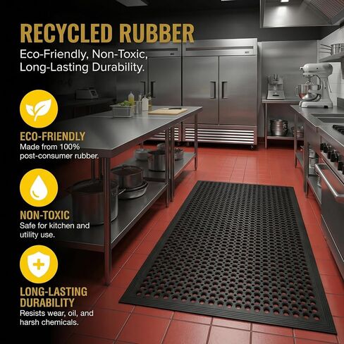 Rubber Floor Mats 60x36 Inch Anti Slip Mat Commercial Kitchen Mat Drainage Mat for Restaurant Bar Kitchen Entryway Indoor Outdoor in Kuwait