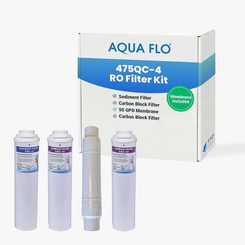 مجموعة الاستبدال السنوية لمرشحات التناضح العكسي Aqua Flo 475 - مجموعة من 4 مراحل مع الرواسب والكربون وغشاء 75 GPD RO وفلتر ما بعد الفلتر، سريع التغيير يناسب 475QC-4 in Kuwait