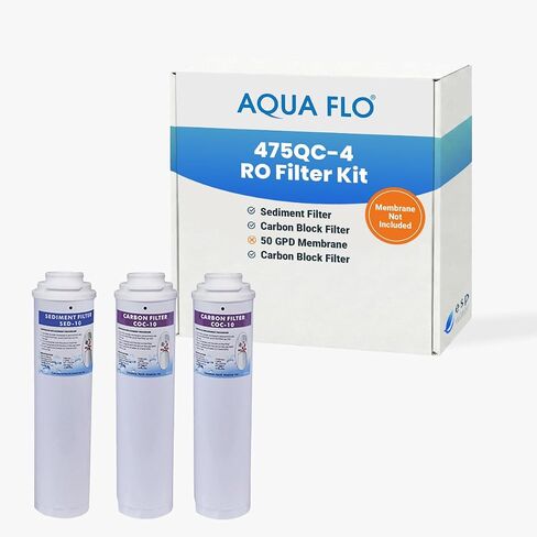 مجموعة الاستبدال السنوية لمرشحات التناضح العكسي Aqua Flo 475 - مجموعة من 4 مراحل مع الرواسب والكربون وغشاء 75 GPD RO وفلتر ما بعد الفلتر، سريع التغيير يناسب 475QC-4 in Kuwait