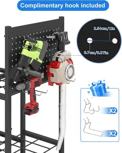 منظم أدوات الحديقة مع Pegboard، حامل أدوات الفناء لتنظيم المرآب، ما يصل إلى 30 أدوات بمقبض طويل/10 أدوات بمقبض على شكل حرف D/مشط/مكنسة/مجرفة/، مع جيب تخزين جانبي in Kuwait