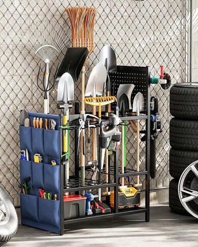 منظم أدوات الحديقة مع Pegboard، حامل أدوات الفناء لتنظيم المرآب، ما يصل إلى 30 أدوات بمقبض طويل/10 أدوات بمقبض على شكل حرف D/مشط/مكنسة/مجرفة/، مع جيب تخزين جانبي in Kuwait