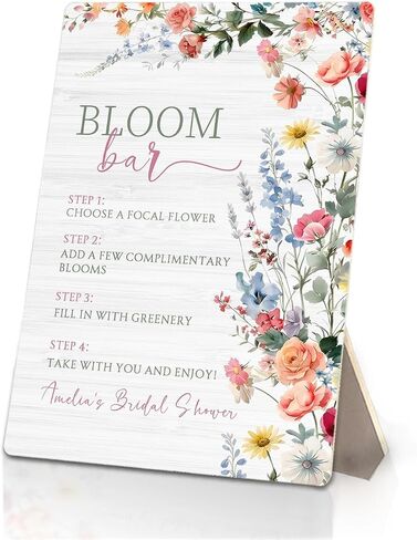 Flower Bloom Bar Sign - Floral Bridal Shower Wedding Wooden Stand Sign, Wedding Centerpieces for Tables, 5x7 Inch in Kuwait