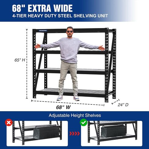 رفوف معدنية شديدة التحمل من WORKPRO، مقاس 68 بوصة عرض × 24 عمق × 65 ارتفاع، تحميل 7200 رطل، عبوتان in Kuwait