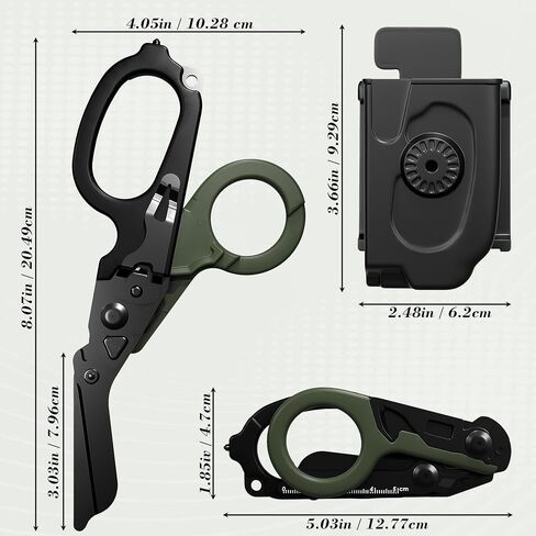 Folding Trauma Shears with Holster,6-in-1 EMT Multi Tool Medical Scissors for Nurses,Emergency Response Shear with Glass Breaker&Oxygen Wrench,Portable Tactical Shears for Paramedics (Carbon Black) in Kuwait