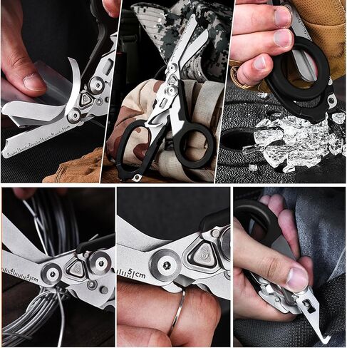 Folding Trauma Shears with Holster,6-in-1 EMT Multi Tool Medical Scissors for Nurses,Emergency Response Shear with Glass Breaker&Oxygen Wrench,Portable Tactical Shears for Paramedics (Carbon Black) in Kuwait