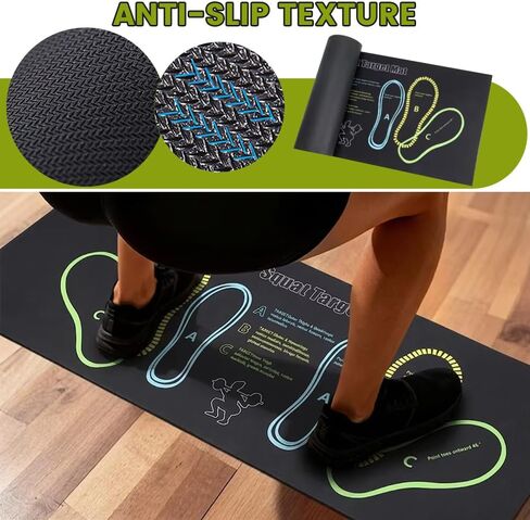 Squat Mat with Foot Position, 31.5" x 13.8" Non-Slip Exercise Mat for Squats, Leg Workouts & Ab Training, High-Density Cushioning for Joint Protection, Portable Home Gym Floor Mat for Lunges, Yoga in Kuwait
