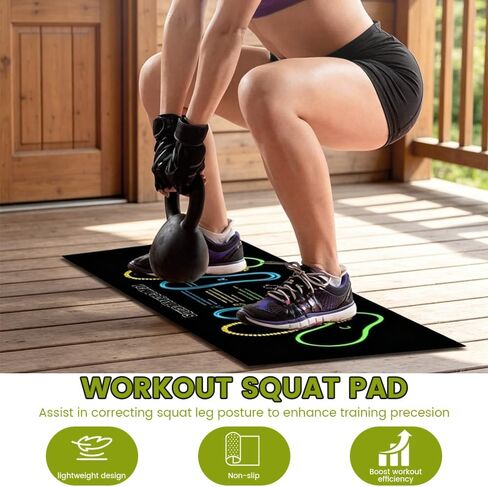 Squat Mat with Foot Position, 31.5" x 13.8" Non-Slip Exercise Mat for Squats, Leg Workouts & Ab Training, High-Density Cushioning for Joint Protection, Portable Home Gym Floor Mat for Lunges, Yoga in Kuwait