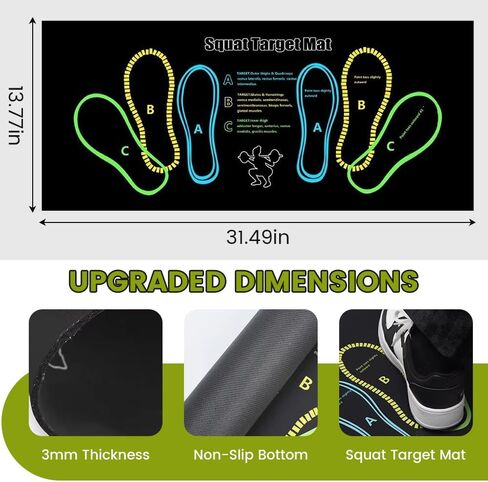 Squat Mat with Foot Position, 31.5" x 13.8" Non-Slip Exercise Mat for Squats, Leg Workouts & Ab Training, High-Density Cushioning for Joint Protection, Portable Home Gym Floor Mat for Lunges, Yoga in Kuwait