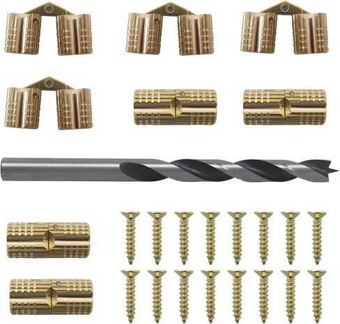 New 8Pcs Gold Brass Barrel Hinges 8mm - Concealed Furniture Hinges with 16 Screws and 8mm Drill Bit in Kuwait